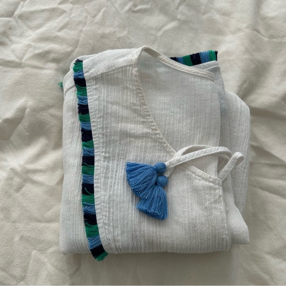 J.Crew Gauze Fringe Tunic Cover Up White Cotton Blouse - Picture 8 of 9